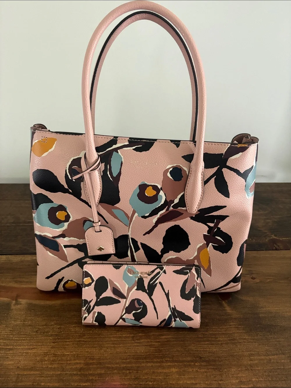 kate spade pink floral tote with matching floral wallet